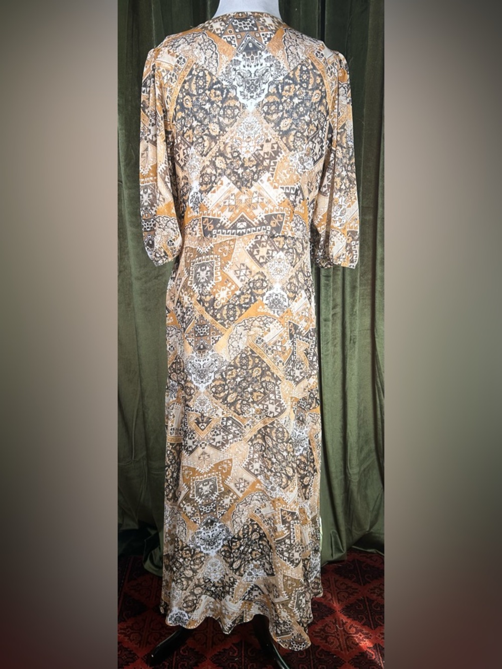 Calvin Klein Chiffon Bohemian Patchwork V-Neck Maxi Dress with Slip - Picture 4 of 6